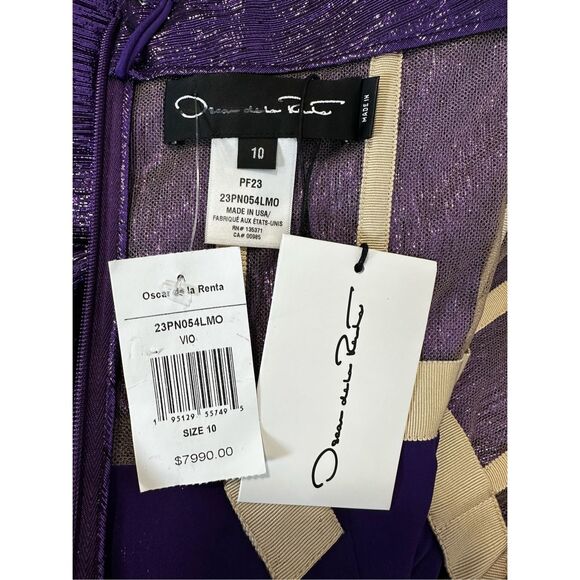 NWT OSCAR DE LA RENTA One-Shoulder Draped Silk-Blend Lamé Gown Size 10 $7995 - Picture 9 of 9